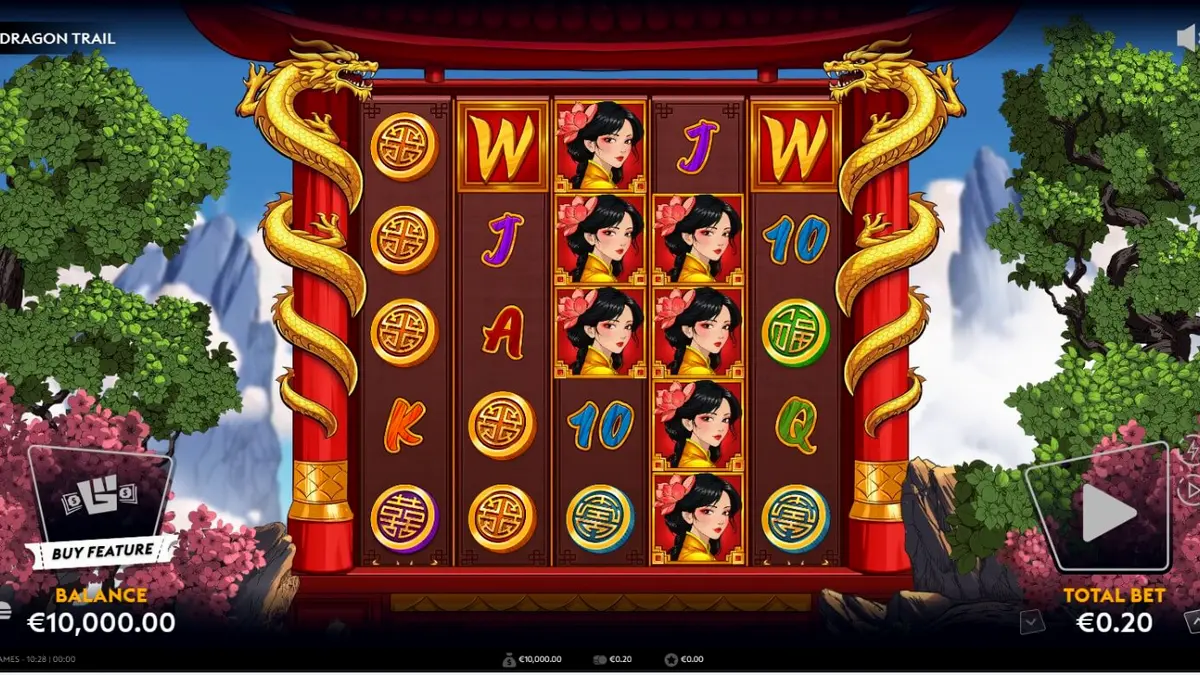 Interface do jogo Dragon Trail com dragões e moedas douradas